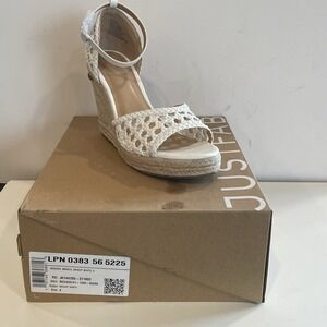 Just Fab Marcie White Wedge Open Toe Shoes Ankle Strap Sandal Women's Size 9
